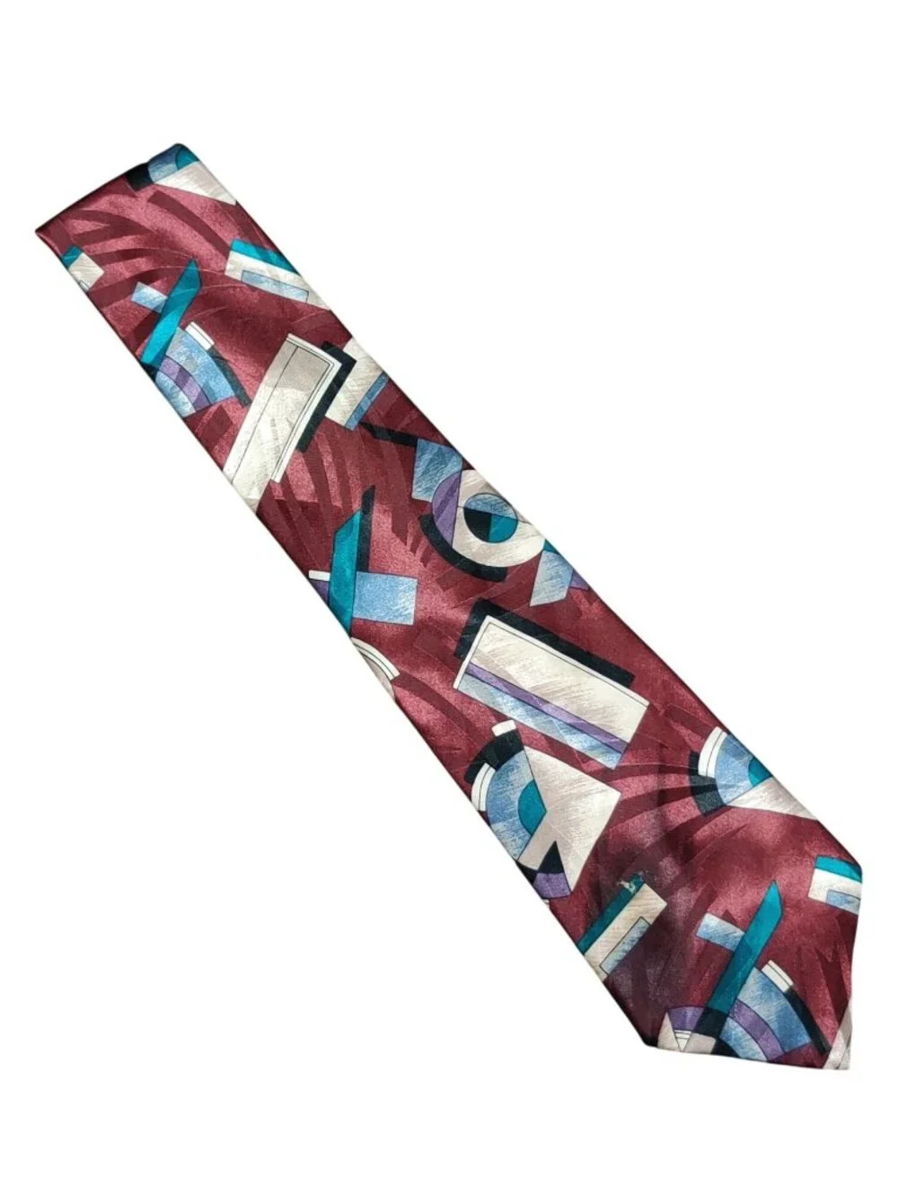 Windridge Necktie Burgundy Geometric Abstract Art Deco Vintage 90s Statement Tie